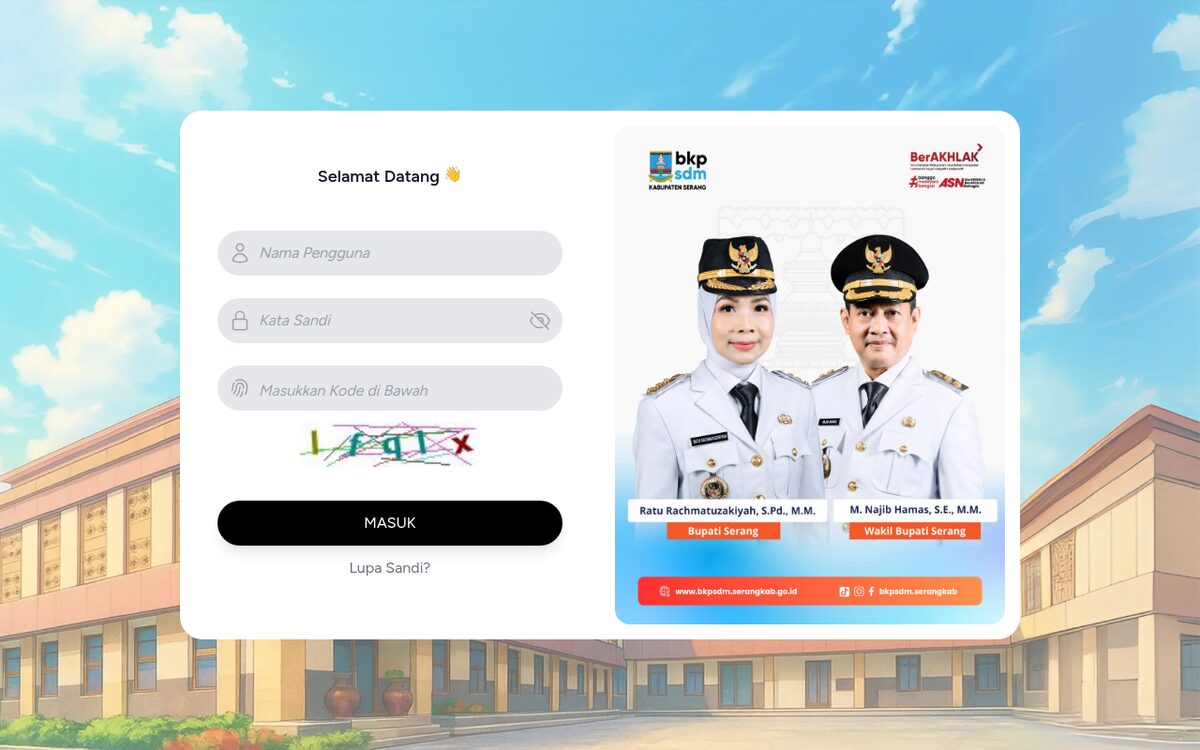 Halaman login SIKKASEP — layanan kepegawaian Pemerintah Kabupaten Serang